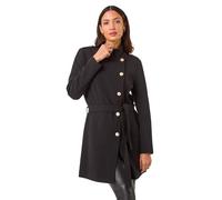 Roman Originals Funnel Neck Buttoned Coat for Women UK - Ladies Everyday Autumn Winter Comfy Soft Evening Vacation Work Party Night Out - Black - Size 16