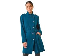 Roman Originals Funnel Neck Buttoned Coat for Women UK - Ladies Everyday Autumn Winter Comfy Soft Evening Vacation Work Party Night Out - Teal - Size 18