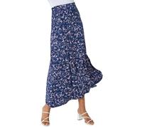 Roman Originals Gathered Skirt for Women UK Ladies Midi Maxi Long Stretchy Jersey Casual Smart Party Going Out Fit Flare Elasticated Waist Flattering A line Skater Swing - Navy Grey - Size 20