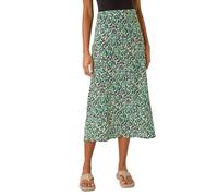 Roman Originals Gathered Skirt for Women UK Ladies Midi Maxi Long Stretchy Jersey Casual Smart Party Going Out Fit Flare Elasticated Waist Flattering A line Skater Swing - Floral Green - Size 18
