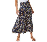 Roman Originals Gathered Skirt for Women UK Ladies Midi Maxi Long Stretchy Jersey Casual Smart Party Going Out Fit Flare Elasticated Waist Flattering A line Skater Swing - Navy Yellow - Size 18
