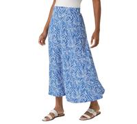 Roman Originals Gathered Skirt for Women UK Ladies Midi Maxi Long Stretchy Jersey Casual Smart Party Going Out Fit Flare Elasticated Waist Flattering A line Skater Swing - Blue Abstract - Size 12