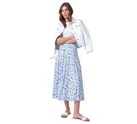 Roman Originals Gathered Skirt for Women UK Ladies Midi Maxi Long Stretchy Jersey Casual Smart Party Going Out Fit Flare Elasticated Waist Flattering A line Skater Swing - Blue & Ivory - Size 16
