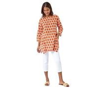 Roman Originals Geometric Pocket Detail Longline Cotton Top for Women UK - Ladies Everyday Holiday Spring Summer Round Neckline Comfy Soft Evening Vacation Work Party - Orange - Size 14