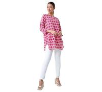Roman Originals Geometric Pocket Detail Longline Cotton Top for Women UK - Ladies Everyday Holiday Spring Summer Round Neckline Comfy Soft Evening Vacation Work Party - Pink - Size 12