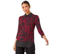 Roman Originals Geometric Print 2 in 1 Top for Women UK - Ladies Everyday Autumn Winter Comfy Soft Evening Vacation Work Party Night Out - Red - Size 20