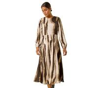 Roman Originals Geometric Print Midi Dress for Women UK - Ladies Everyday Autumn Winter Round Neckline Comfy Soft Evening Vacation Work Party Night Out - Beige Brown - Size 18