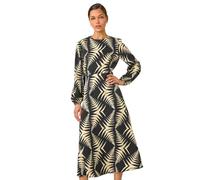 Roman Originals Geometric Print Midi Dress for Women UK - Ladies Everyday Autumn Winter Round Neckline Comfy Soft Evening Vacation Work Party Night Out - Beige - Size 18