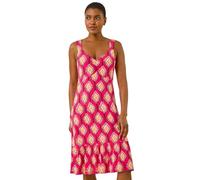 Roman Originals Geometric Print Strappy Frill Dress for Women UK - Ladies Everyday Holiday Spring Summer V-Neckline Comfy Soft Evening Vacation Work Party - Pink - Size 20