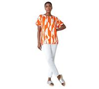 Roman Originals Geometric Print Woven Top for Women UK - Ladies Everyday Holiday Spring Summer Round Neckline Comfy Soft Evening Vacation Work Party - Orange - Size 14