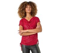 Roman Originals Glitter Cowl Neck Stretch Top for Women UK - Ladies Everyday Autumn Winter Comfy Soft Evening Vacation Work Party Night Out - Red - Size 12