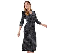 Roman Originals Glitter Marble Print Ruched Velvet Dress for Women UK - Ladies Everyday Holiday Autumn Winter V Neckline 3/4 Sleeves Comfy Soft Evening Vacation Work Party - Silver - Size 12