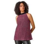 Roman Originals Glitter Plisse Halter Neck Top for Women UK - Ladies Everyday Autumn Winter Comfy Soft Evening Vacation Work Party Night Out - Rose - Size 10