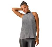 Roman Originals Glitter Plisse Halter Neck Top for Women UK - Ladies Everyday Autumn Winter Comfy Soft Evening Vacation Work Party Night Out - Silver - Size 18