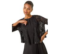 Roman Originals Glitter Sequin Lace Top for Women UK - Ladies Everyday Autumn Winter Comfy Soft Evening Vacation Work Party Night Out - Black - Size 16