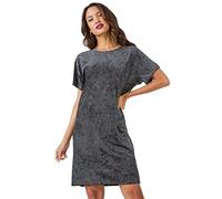 Roman Originals Glitter Spot Stretch Shift Dress for Women UK - Ladies Everyday Holiday Autumn Winter Pull-On Round Neck Short Sleeves Comfy Soft Vacation Work - Black - Size 16
