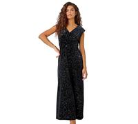 Roman Originals Glitter Velvet Maxi Dress for Women UK - Ladies Everyday Holiday Autumn Winter Pull-On V-Neck Sleeveless Comfy Soft Vacation Evening Work Sparkle Stretch - Teal - Size 16