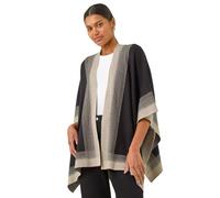 Roman Originals Gradient Longline Knit Poncho for Women UK - Ladies Everyday Autumn Winter Comfy Soft Evening Vacation Work Party Night Out - Black - Size ONE