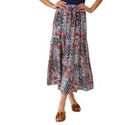 Roman Originals Gypsy Maxi Skirt for Women UK Ladies Tiered Bohemian Long Ankle Length Cotton Elasticated Waistband High Waist Monochrome Lounge Lightweight Holiday - Navy Patchwork - Size 12
