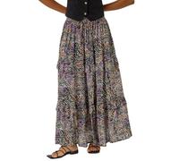 Roman Originals Gypsy Maxi Skirt for Women UK Ladies Tiered Bohemian Long Ankle Length Cotton Elasticated Waistband High Waist Monochrome Lounge Lightweight Holiday - Black Abstract - Size 20
