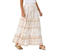 Roman Originals Gypsy Maxi Skirt for Women UK Ladies Tiered Bohemian Long Ankle Length Cotton Elasticated Waistband High Waist Monochrome Lounge Lightweight Holiday - White Paisley - Size 8