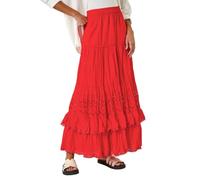 Roman Originals Gypsy Maxi Skirt for Women UK Ladies Tiered Bohemian Long Ankle Length Cotton Elasticated Waistband High Waist Monochrome Lounge Lightweight Holiday - Broderie Red - Size 12