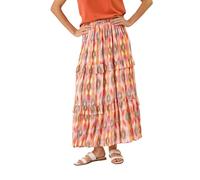 Roman Originals Gypsy Maxi Skirt for Women UK Ladies Tiered Bohemian Long Ankle Length Cotton Elasticated Waistband High Waist Monochrome Lounge Lightweight Holiday - Coral - Size 16