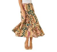 Roman Originals Gypsy Maxi Skirt for Women UK Ladies Tiered Bohemian Long Ankle Length Cotton Elasticated Waistband High Waist Monochrome Lounge Lightweight Holiday - Petite Multi - Size 14