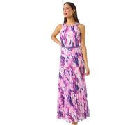 Roman Originals Halterneck Pleated Dress for Women UK Ladies Maxi Midi Sleeveless Formal Wedding Guest Bridemaids Cocktail Party Special Occasion Ascot Races Going Out Evening - Purple Blur - Size 10