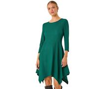 Roman Originals Hanky Hem Swing Dress with Pockets for Women UK Ladies Asymmetric Hemline Stretch Jersey 3/4 Sleeve Winter Smart Casual Work Office Knee Length Tunics - Forest - Size 18