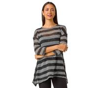Roman Originals Hanky Hem Tunic Top for Women UK - Ladies Longline Blouse Asymmetric Hemline Casual Slouch Loose 3/4 Sleeves Round Neck Relaxed Comfortable Holiday - Grey - Size 10