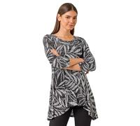 Roman Originals Hanky Hem Tunic Top for Women UK - Ladies Longline Blouse Asymmetric Hemline Casual Slouch Loose 3/4 Sleeves Round Neck Relaxed Comfortable Holiday - Noir Grey - Size 14