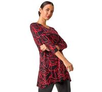Roman Originals Hanky Hem Tunic Top For Women UK - Ladies Longline Blouse Asymmetric Hemline Casual Slouch Loose 3/4 Sleeves Round Neck Relaxed Comfortable Holiday - Red Noir - Size 10