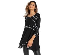 Roman Originals Hanky Hem Tunic Top for Women UK - Ladies Longline Blouse Asymmetric Hemline Casual Slouch Loose 3/4 Sleeves Round Neck Relaxed Comfortable Holiday - Black & White - Size 18
