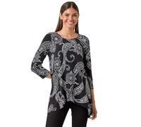 Roman Originals Hanky Hem Tunic Top for Women UK - Ladies Longline Blouse Asymmetric Hemline Casual Slouch Loose 3/4 Sleeves Round Neck Relaxed Comfortable Holiday - Blue Noir - Size 14