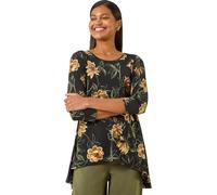Roman Originals Hanky Hem Tunic Top For Women UK - Ladies Longline Blouse Asymmetric Hemline Casual Slouch Loose 3/4 Sleeves Round Neck Relaxed Comfortable Holiday - Yellow Noir - Size 20