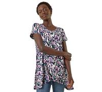 Roman Originals Hanky Hem Tunic Top for Women UK - Ladies Longline Blouse Asymmetric Hemline Short Sleeves Casual Slouch Loose Summer Spring Relaxed Comfortable - Navy Spot - Size 16