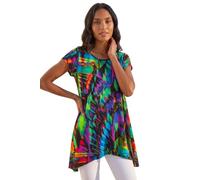 Roman Originals Hanky Hem Tunic Top for Women UK - Ladies Longline Blouse Asymmetric Hemline Short Sleeves Casual Slouch Loose Summer Spring Relaxed Comfortable