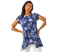 Roman Originals Hanky Hem Tunic Top for Women UK - Ladies Longline Blouse Asymmetric Hemline Short Sleeves Casual Slouch Loose Summer Spring Relaxed Comfortable - Lilac - Size 12