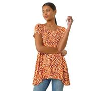 Roman Originals Hanky Hem Tunic Top for Women UK - Ladies Longline Blouse Asymmetric Hemline Short Sleeves Casual Slouch Loose Summer Spring Relaxed Comfortable - Orange - Size 18