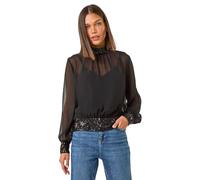 Roman Originals High Neck Chiffon Sequin Stretch Top for Women UK - Ladies Everyday Autumn Winter High Neckline Comfy Soft Evening Vacation Work Party Night Out - Black - Size 20