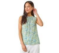 Roman Originals Holiday Print Vest Top for Women UK - Ladies Everyday Holiday Spring Summer Round Neckline Comfy Soft Evening Vacation Work Party - Petite Blue - Size 16
