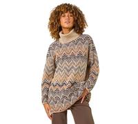 Roman Originals Jacquard Pattern Turtle Neck Knit Jumper for Women UK - Ladies Everyday Autumn Winter Comfy Soft Evening Vacation Work Party Night Out - Multi Plus - Size 16