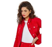 Roman Originals Jean Denim Jacket for Women UK Ladies 100% Cotton Summer Casual Stretch Crop Smart Utility Trucker Biker Fitted Vintage Wash Faded Classic Jeans Work Twill - Red - Size 12