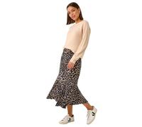 Roman Originals Jersey Skirt for Women UK - Ladies Midi Maxi Floral Animal Print Autumn Winter Swing Smart Casual Work Office Cocktail Party Going Out Evening Holiday Cruise - Tan - Size 12