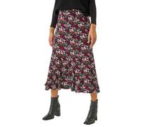 Roman Originals Jersey Skirt for Women UK - Ladies Midi Maxi Floral Animal Print Summer Spring Holiday Swing Smart Casual Work Cocktail Party Going Out Holiday Cruise - Maroon - Size 16