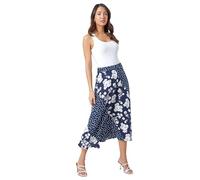 Roman Originals Jersey Skirt for Women UK - Ladies Midi Maxi Floral Animal Print Summer Spring Holiday Swing Smart Casual Work Cocktail Party Going Out Holiday Cruise - Blue & White - Size 10