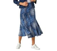 Roman Originals Jersey Skirt for Women UK - Ladies Midi Maxi Floral Animal Print Summer Spring Holiday Swing Smart Casual Work Cocktail Party Going Out Holiday Cruise - Navy Multi - Size 14