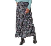 Roman Originals Jersey Skirt for Women UK - Ladies Midi Maxi Floral Animal Print Summer Spring Holiday Swing Smart Casual Work Cocktail Party Going Out Holiday Cruise - Blue Purple - Size 20