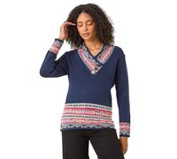 Roman Originals Jumper for Women UK - Ladies Button Detail Embellished Tunic Sweater V-Neck Overlap Autumn Winter Smart Office Work Wear Casual Warm Cosy Pullover Day - Midnight Blue - Size 20